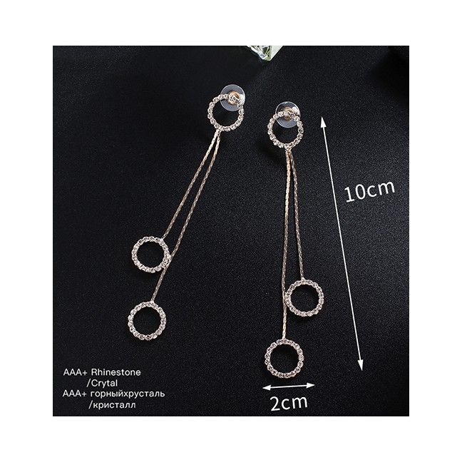 LRC Anting Tusuk Fashion Diamond Claw Chain Tassel Circle Earrings F92179