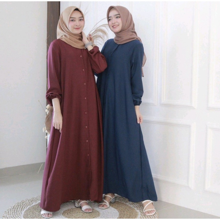 GAMIS NIDIA FULL KANCING BUSUI BUMIL DRESS MOSCREPE BAJU GAMIS TERBARU