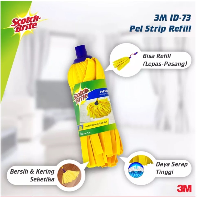 3M Scotch Brite Kain Lap Pel Strip Kuning Bulat Set ID-72 Gagang Tongkat Pembersih Lantai ID72 ID 72 Microfiber Kain Serat Halus Non Woven Alat Lap Mop Ngepel scotbrite