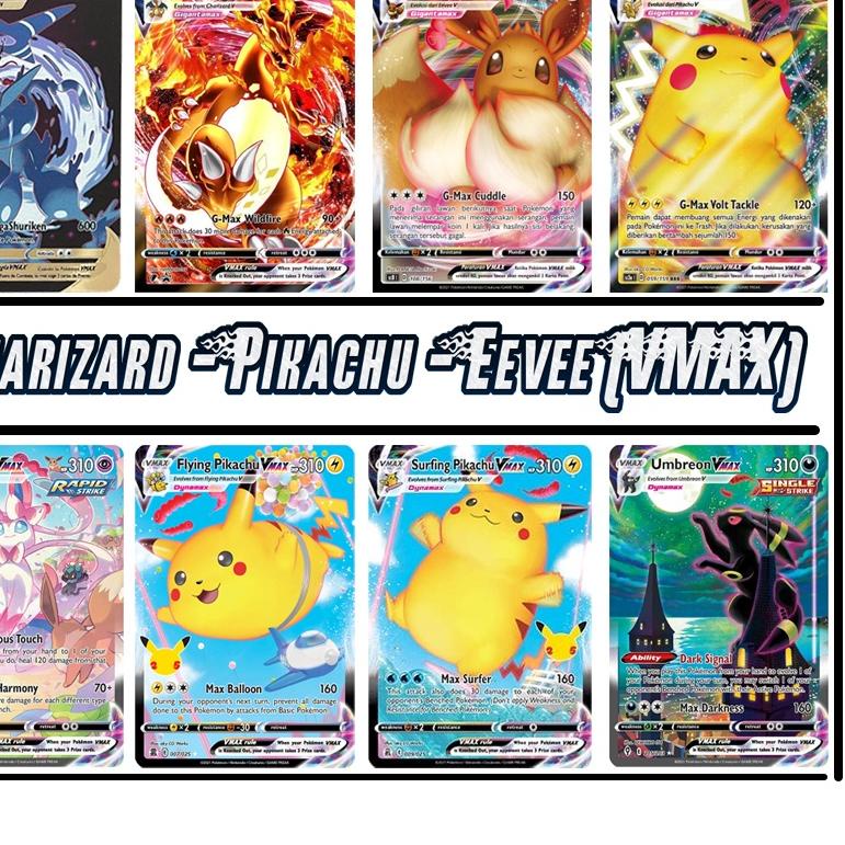 ぴ KARTU POKEMON TCG HOLOGRAM SPECIAL CHARIZARD EEVEE PIKACHU - VMAX ー
