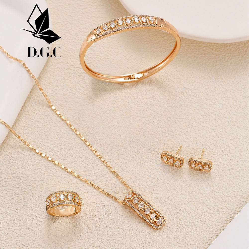 ✨D.G.C✨♥✅Titanium Set Perhiasan Wanita Satu Set Kalung Gelang Dan Cincin Anting Korea Aksesoris Mewah Jewelry D633