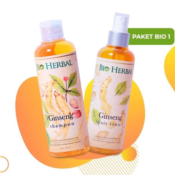 [2 Botol] Paket Bio Herbal Ginseng Shampoo &amp; Hair Tonic BPOM