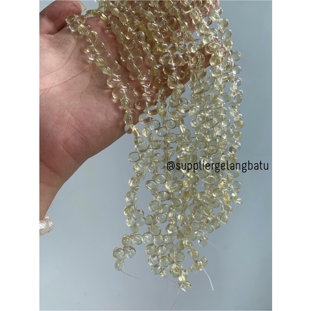 batu tetes air mata 8mm Yellow QUARTZ kuarsa kuning LUBANG SAMPING