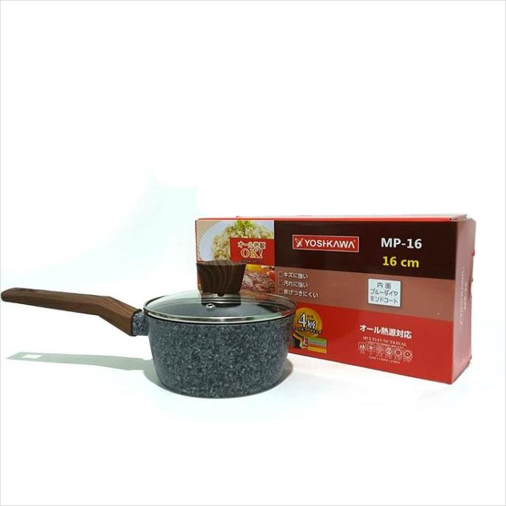 YOSHIKAWA TEFLON 16 CM TUTUP KACA MARBLE ANTI LENGKET MP16 SAUCEPAN