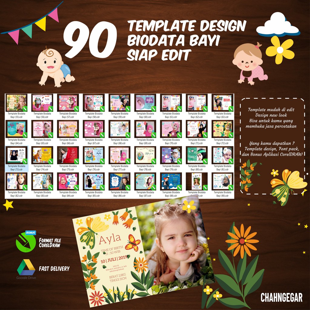 (BONUS IG Story) 90 TEMPLATE DESIGN BIODATA BAYI Premium Format CDR CorelDraw 2020 Windows WallDecor