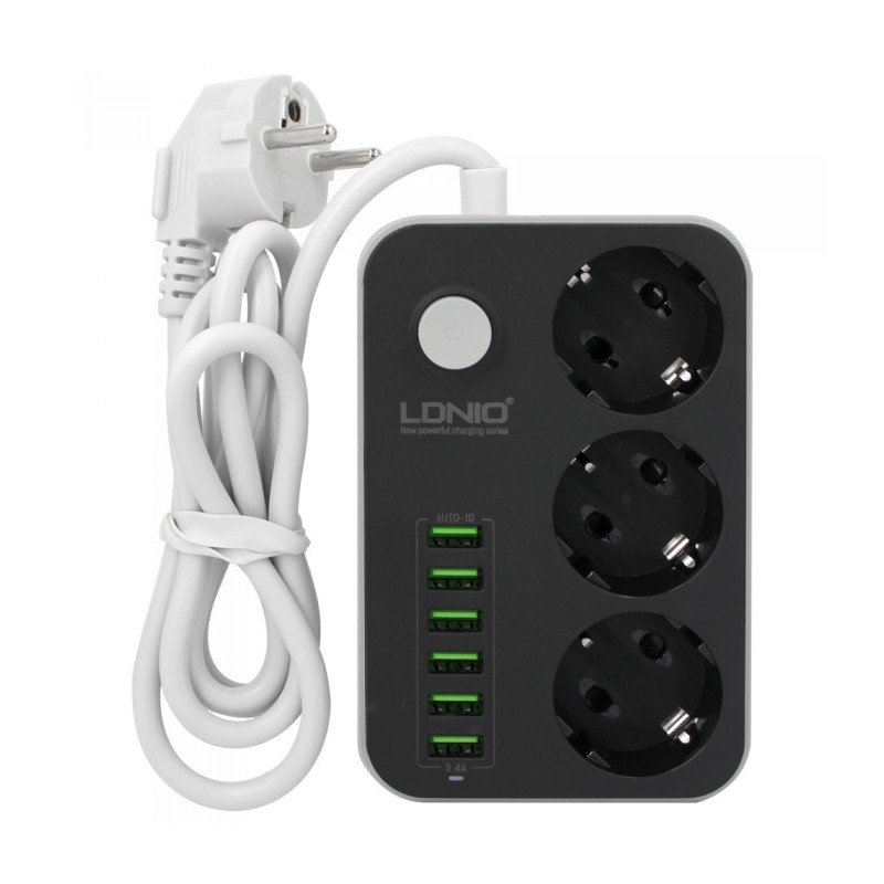 Stop Kontak 3 Port with USB 6 Port 3.4A LDNIO SC3604