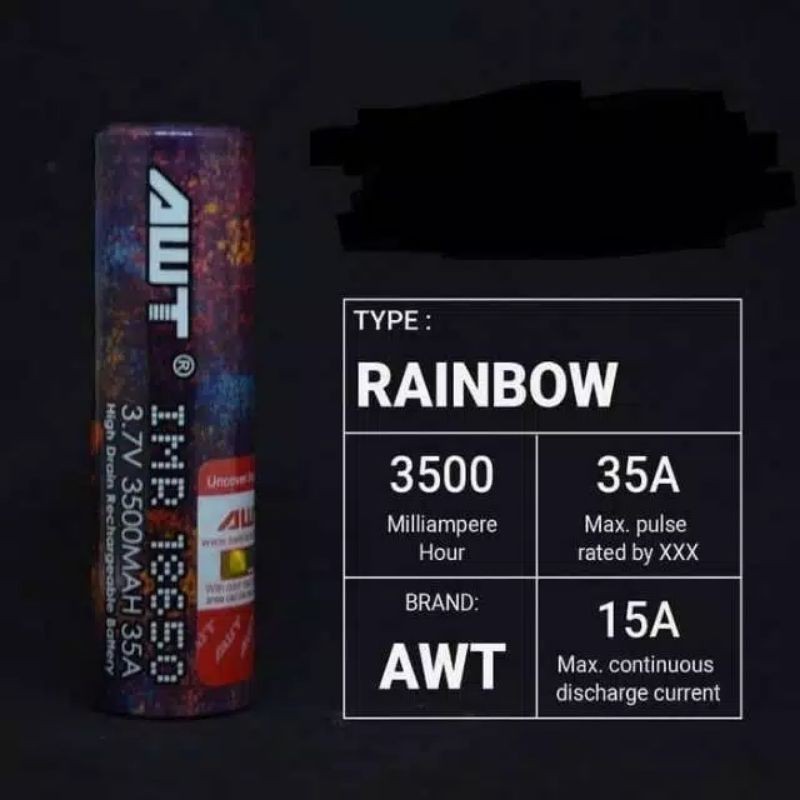 Baterai AWT RAINBOW 3500 mAh 18650 Harga Satuan