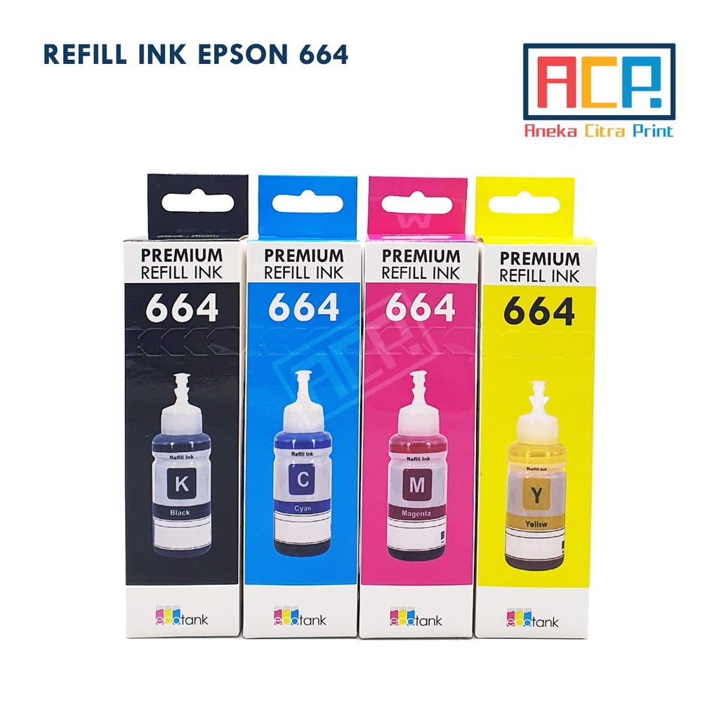 ACP Premium Refill Ink 664 Set - Tinta Dye Epson L120 L210 L220 L350 L360 L365 L565 L1300