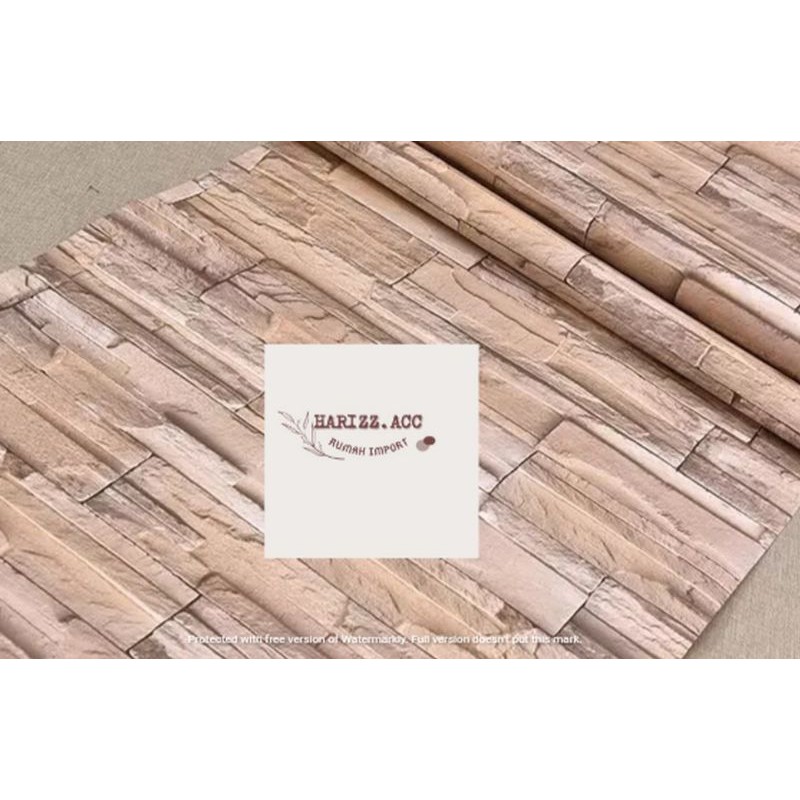 Wallpaper stiker dinding motif batu alam cream