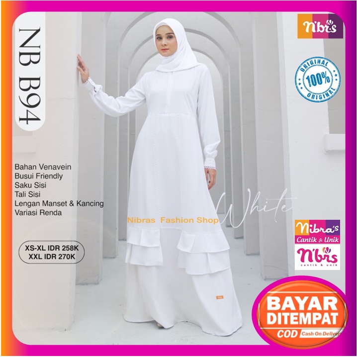 Baju Model Gamis Nibras Terbaru Promo 2022 Putih Polos Dress Dres Wanita Dewasa Muslim Syari Busui B