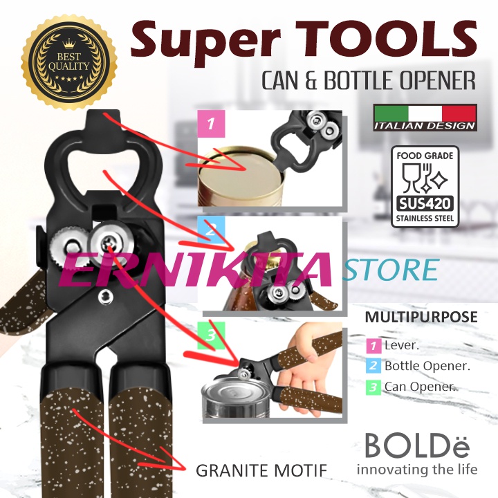 BOLDe SUPER TOOLS CAN &amp; BOTTLE OPENER 3 IN 1 - Pembuka Kaleng dan Botol