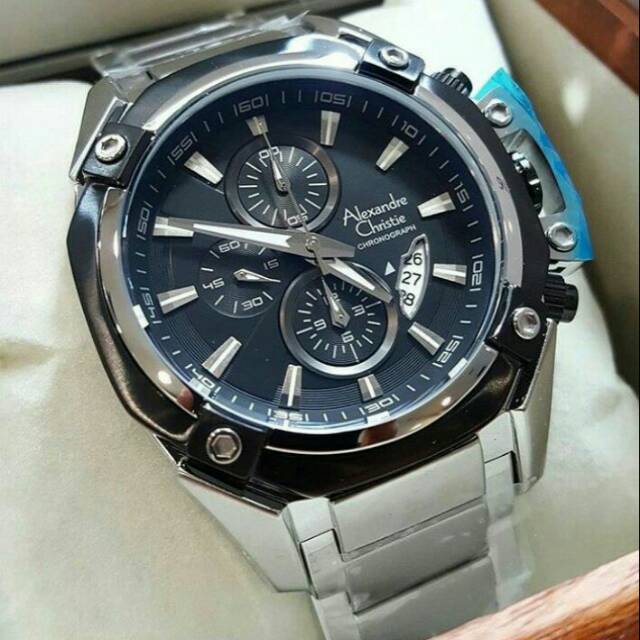 MURAH JAM TANGAN PRIA ALEXANDRE CHRISTIE 6225 SILVER BLACK ORIGINAL