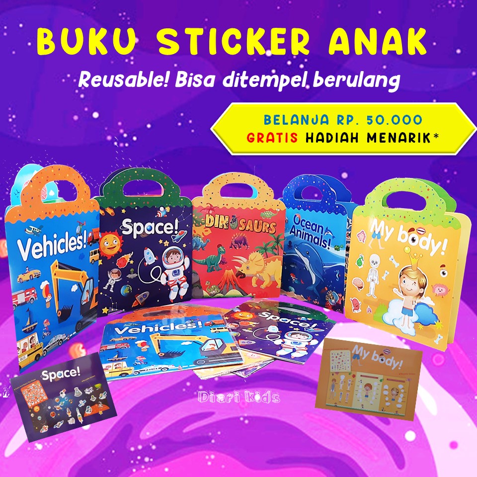 

Buku Sticker Anak Tema Binatang Laut Transportasi Dinosaurus Dll / Buku Kreatifitas Anak Tempel Stiker Reusable