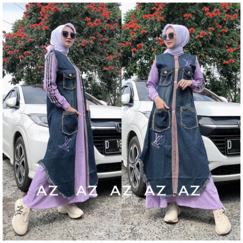 Set gamis dan long outer jeans AZ