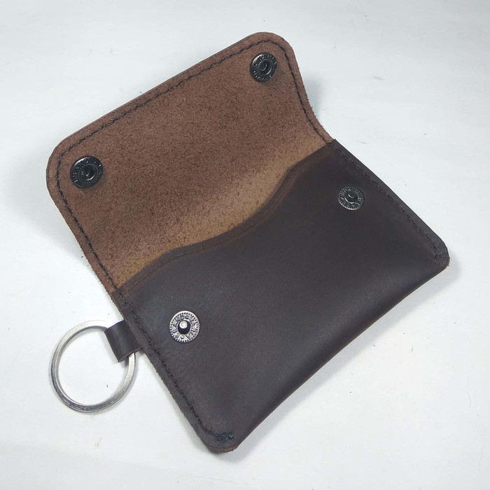 dompet stnk model kancing dua jahit keliling kulit asli warna coklat