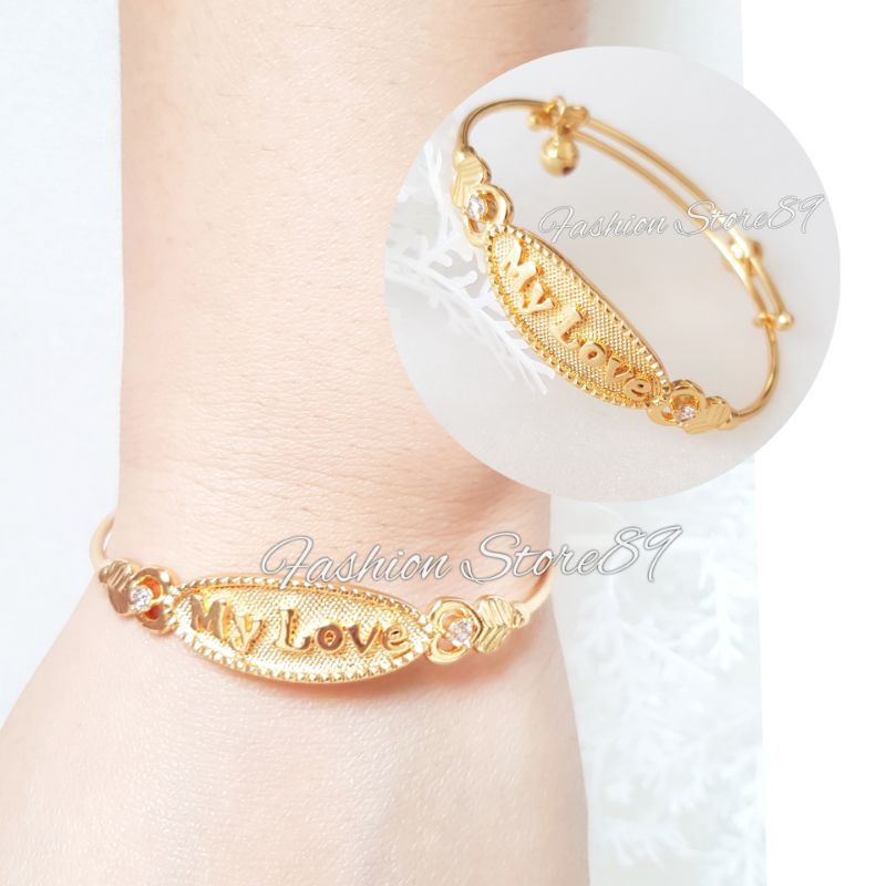 Gelang Bangle Anak Dewasa My Love Replica Emas Yaxiya Perhiasan lapis emas Impor Gelang Anak Bangle Motif My Love