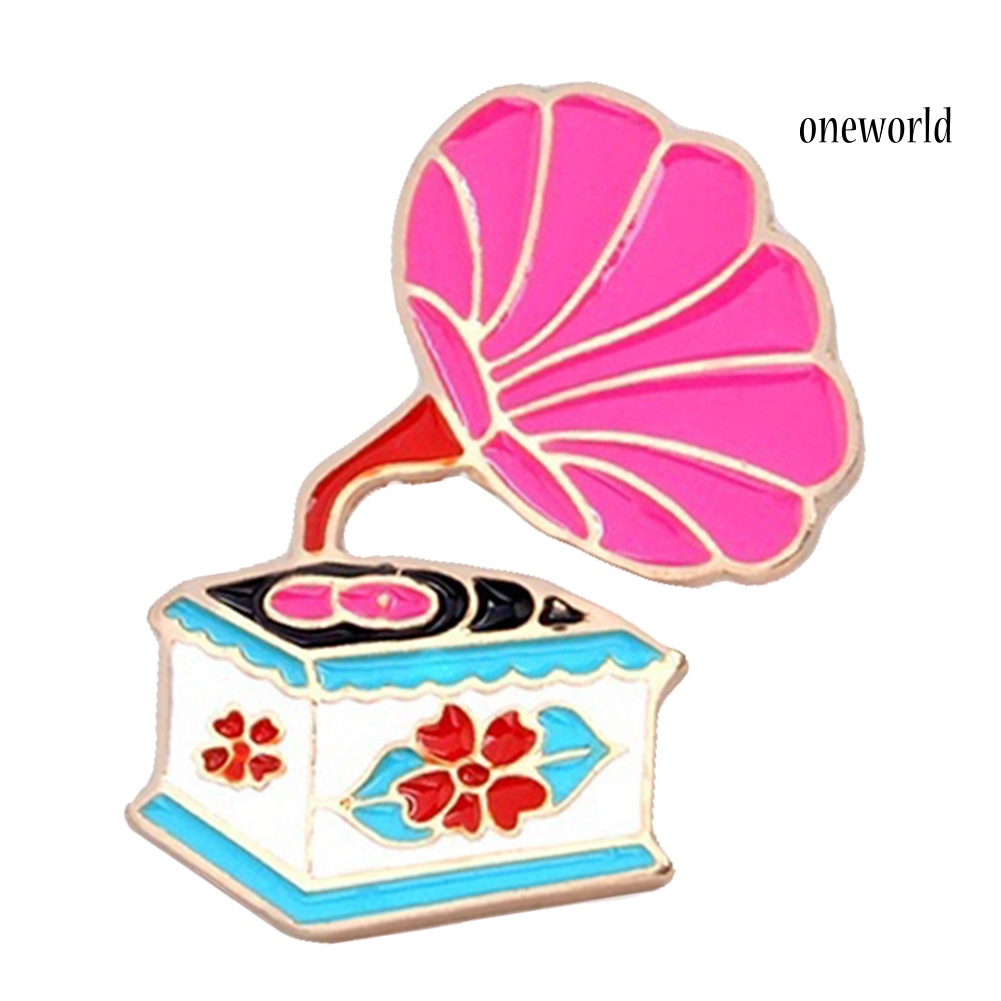 OW@ Retro Phonograph Brooch Pin Enamel Badge for Clothes Backpack Music Lover Gift