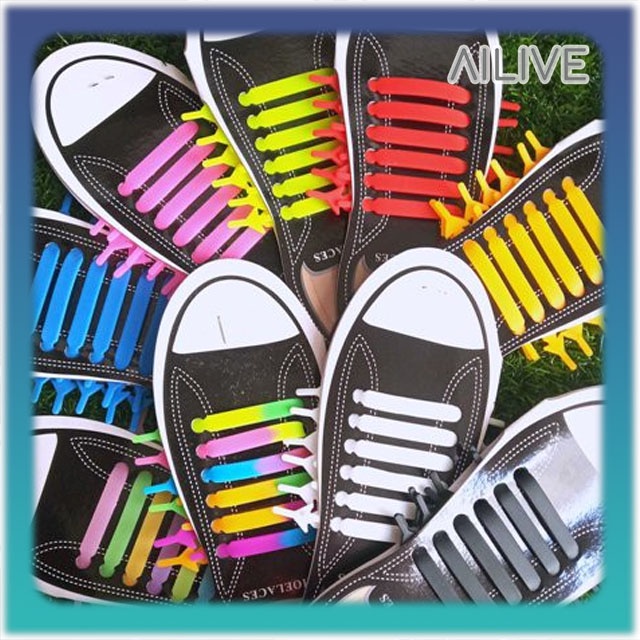 AILIVE Tali Sepatu Silikon Premium Elastis Free Size Dewasa Anak-anak Isi 16pcs Sepasang Tali Sepatu Sekolah Kerja