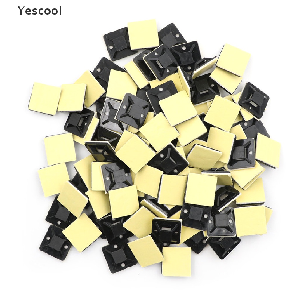 Yescool 100 Pcs Pengikat Kabel Ukuran 20x20 x 6mm Dengan Perekat