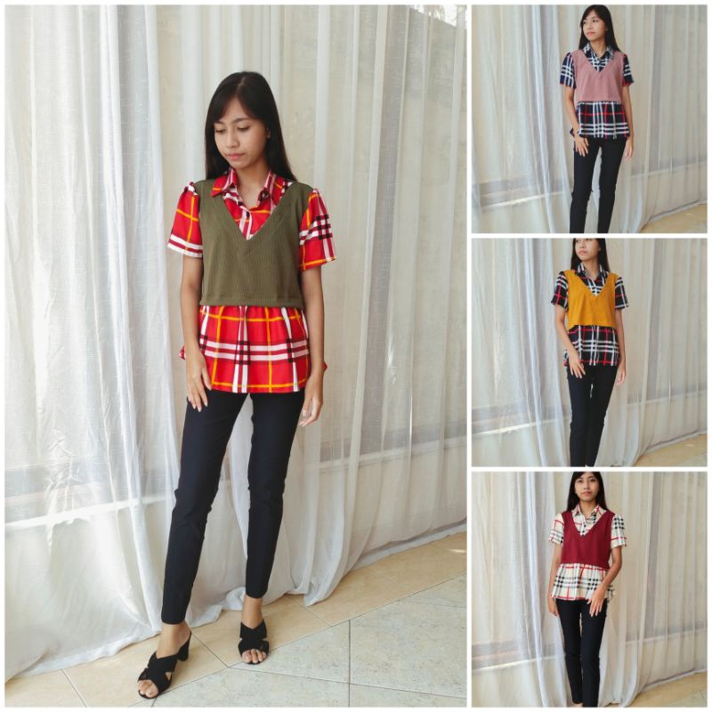 Atasan Blouse Wanita Lengan Pendek Sakila Kaos Knit - Blouse Lengan Pendek Wanita Kaos Knit