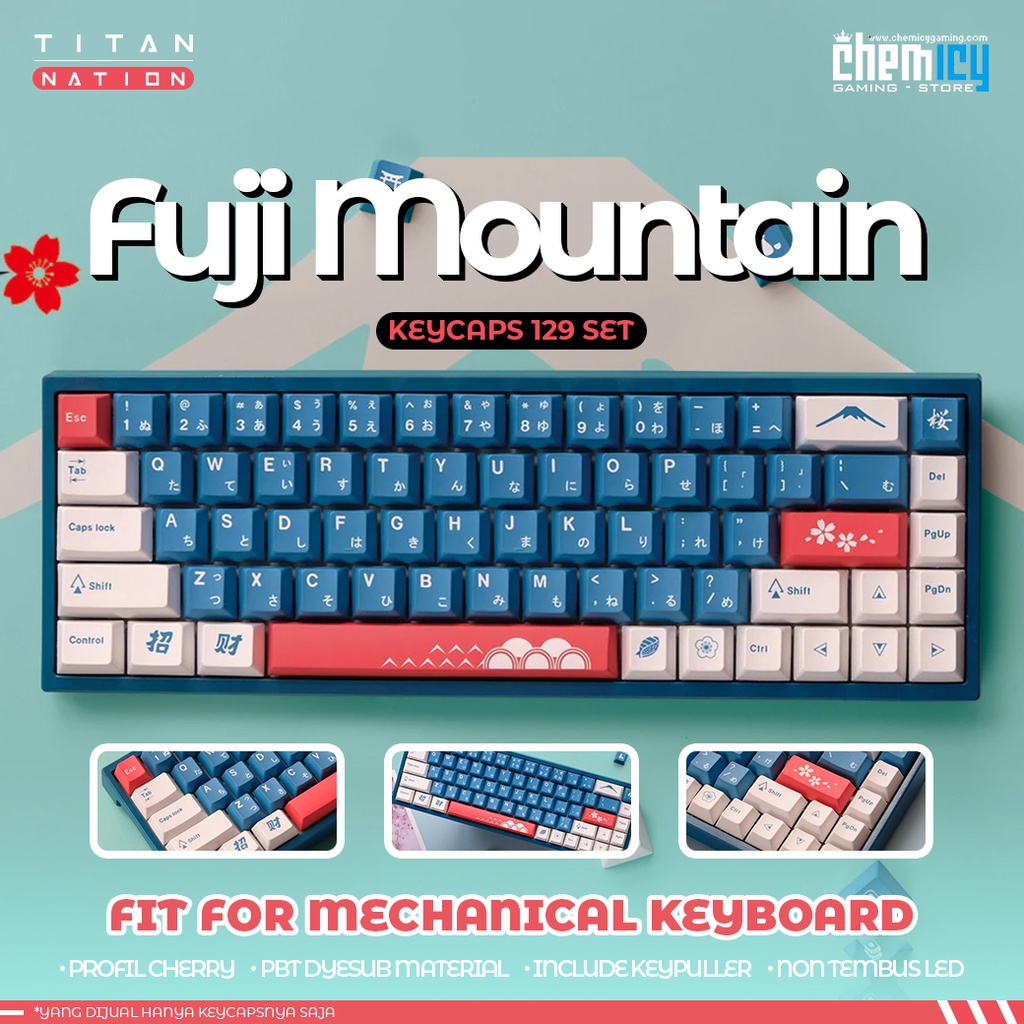 Titan Nation Fuji Mountain PBT Dyesub Keycaps 129 Set Cherry Profile