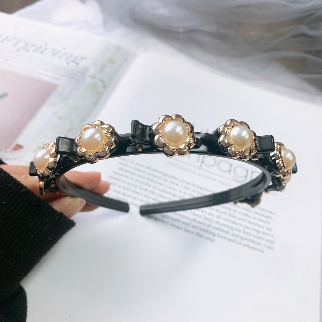 Madley HairBand Girl 2in1 Bando &amp; Jepit Rambut Pola Mutiara Fashion Korea Wanita Dewasa