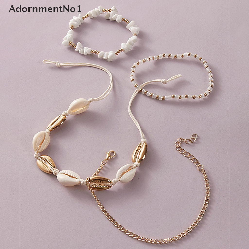 (AdornmentNo1) Gelang Kaki Wanita Desain Geometri Kerang Gaya Bohemian Untuk Pantai