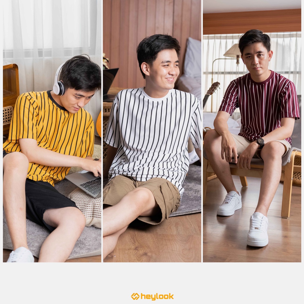 HEYLOOK Official - Kaos Stripe Pria Wanita Kaos Garis Vertikal Distro unisex