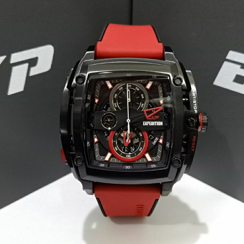 jam tangan expedition exp 3008 rubber red black pria original