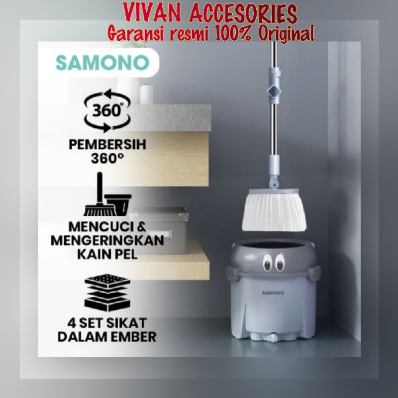 Samono SCM009 Alat Pel Lantai Microfiber ultra Mop Ember Spin 4 sikat