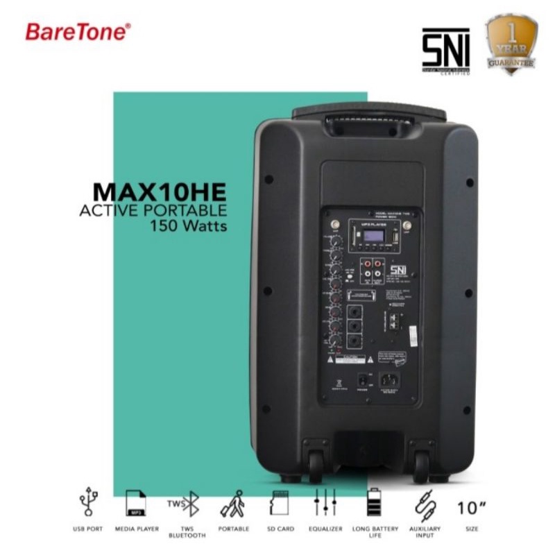 SPEAKER PORTABLE AKTIF WIRELESS MEETING BARETONE 10 INCH MAX 10HE BLUETTOOTH ORIGINAL