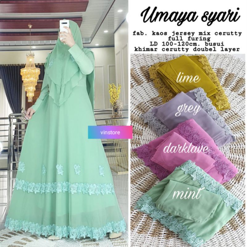 REALPICT COD UMAYA SYARI GAMIS SET KHIMAR / HIJAB LD 100-120 PB 140 BAHAN CERUTY MIX JERSY PREMIUM T