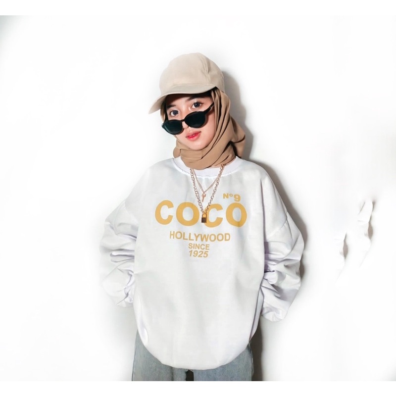 SWEATER COCO HOOLYWOOD CREWNECK MURAH SWEATER WANITA OBLONG SWEATER KEKINIAN