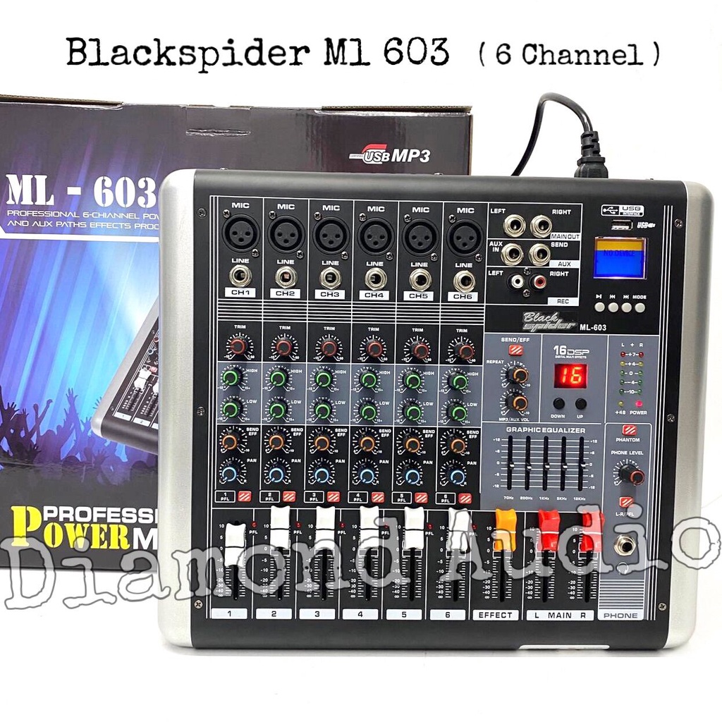 Power Mixer Blackspider Ml603 Full Mono Digital Effect Power Mixing 6 Channel Black Spider Ml 603 ( Bayar Ditempat )
