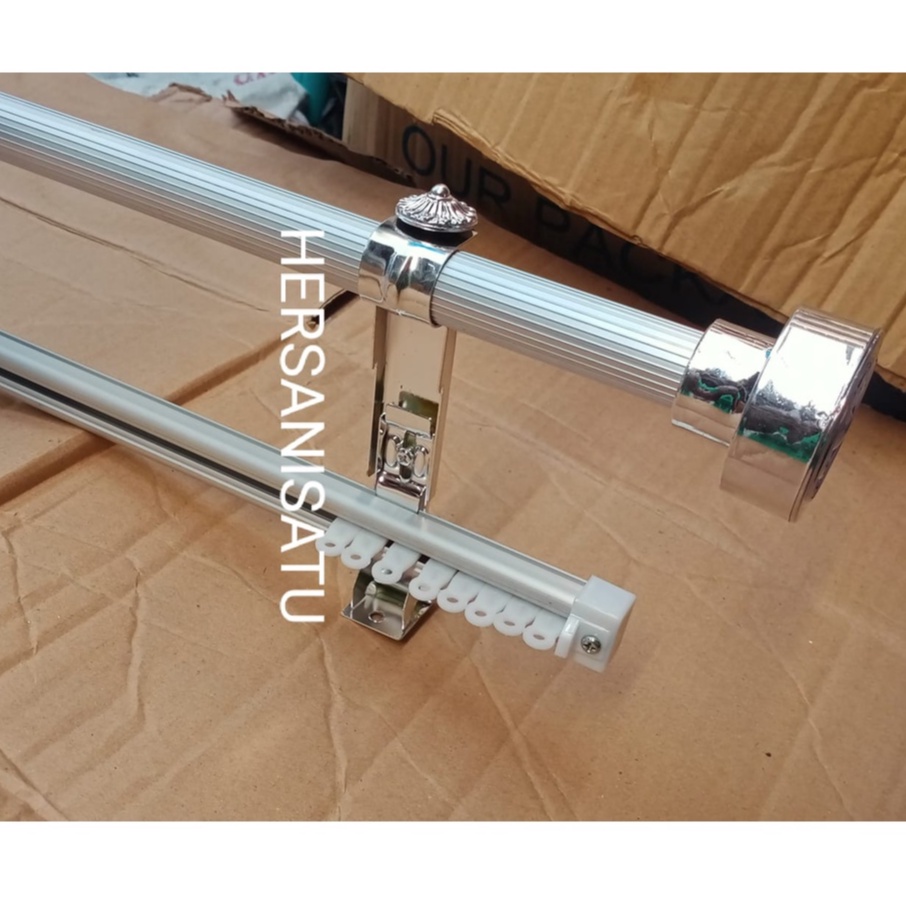 Batang Besi Tiang Gorden 3m 4m Double Full set Lengkap Rell Vitrase Ukuran 3 Meter 4 Meter