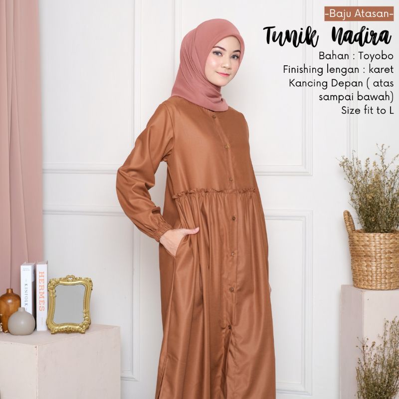 New-Tunik Wanita Toyobo/Baju Atasan Polos_Tunik Nadira Rempel Kancing Depan -Bahan Toyobo Premium