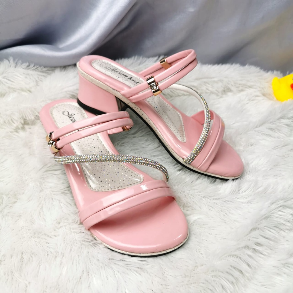 Sandal Heels Pesta Anak Perempuan Hak Tahu Tali Mutiara Sendal Sepatu Anak Cewe JESSICA02