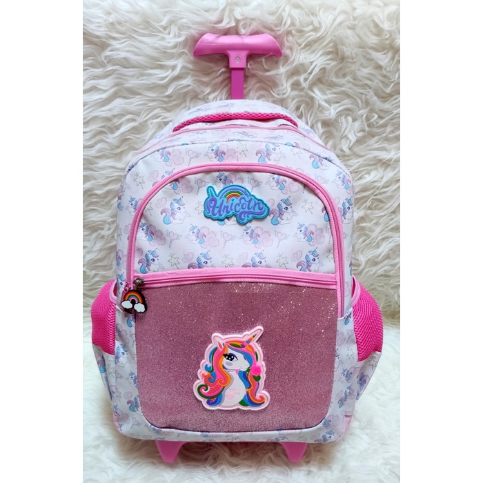 Smart Tas Roda Dorong Troley Sekolah Tk Unicorn Pony Embos 3Resle FY111 Tas Koper Anak Model Unicorn