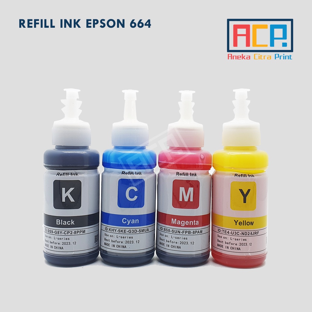 ACP Premium Refill Ink 664 - Tinta Dye L100 L120 L121 L200 L210 L300 L355 L360 L455 L565
