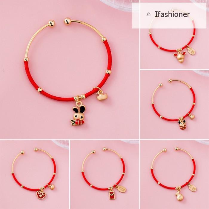 Eishaw | Gelang Tali Kepang Gaya Cina Bahan Metal Warna Merah Untuk Pria / Kekinian Terlaris