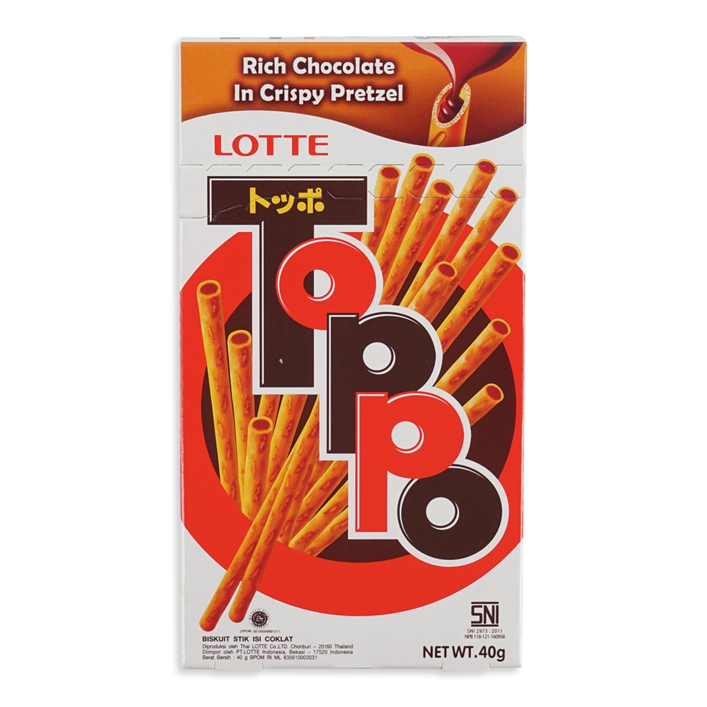 

Toppo coklat filled biskuit stick Lotte Toppo Chocklate stick Lotte 40gr