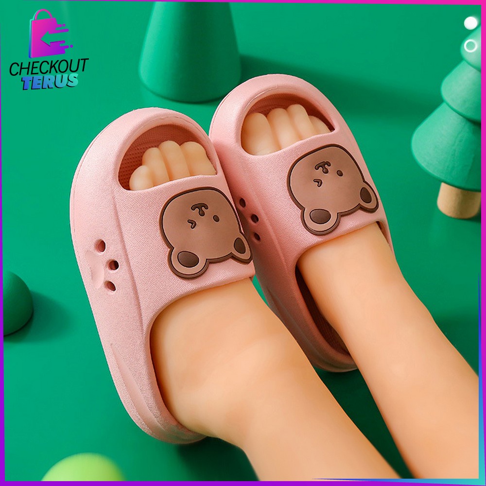 CT S45 Sandal Anak Perempuan Laki Laki Model Slip On Motif Beruang Anti Slip Bear Baby Slippers High Quality Import