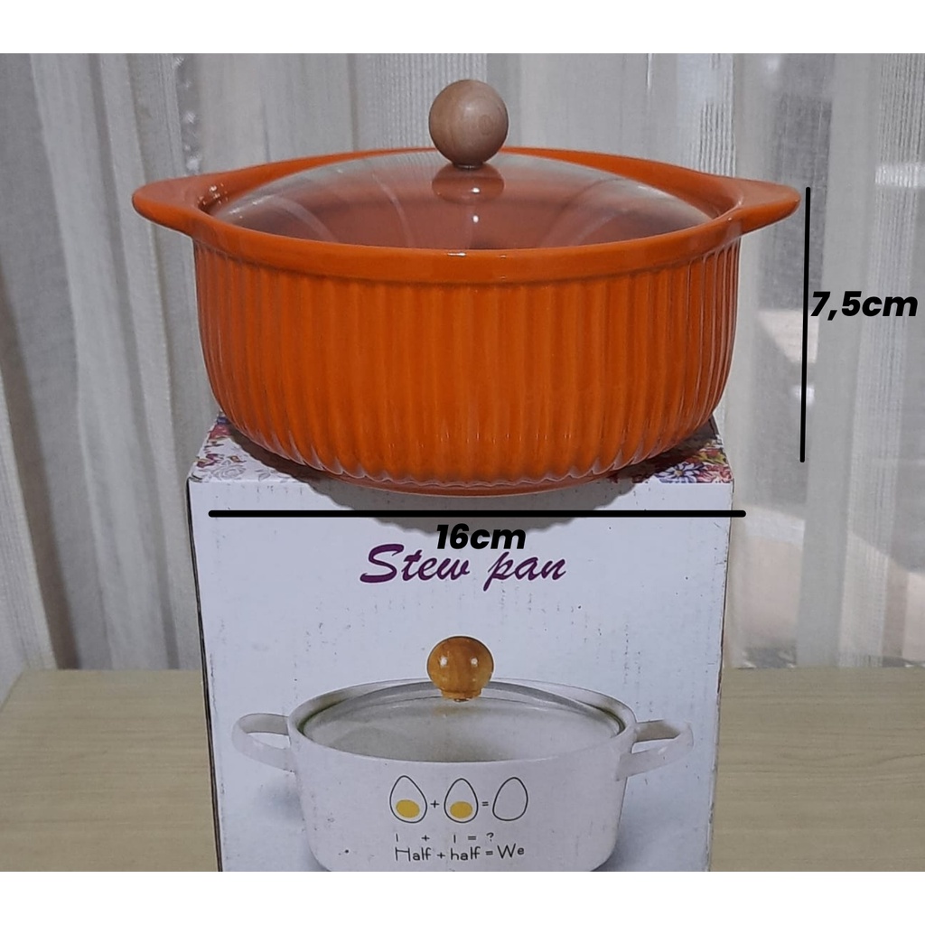 Stew Pan Keramik tutup kaca texture garis 5 warna