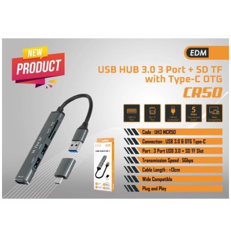 Trend-M-Tech Usb Hub 5in1 CR50 Usb Hub 3.0 3port, SD TF Card With Type-c OTG