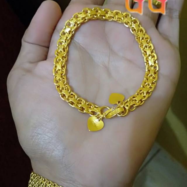 Gelang dobel nori  lapis emas 24 (cara ukur geser gambar)