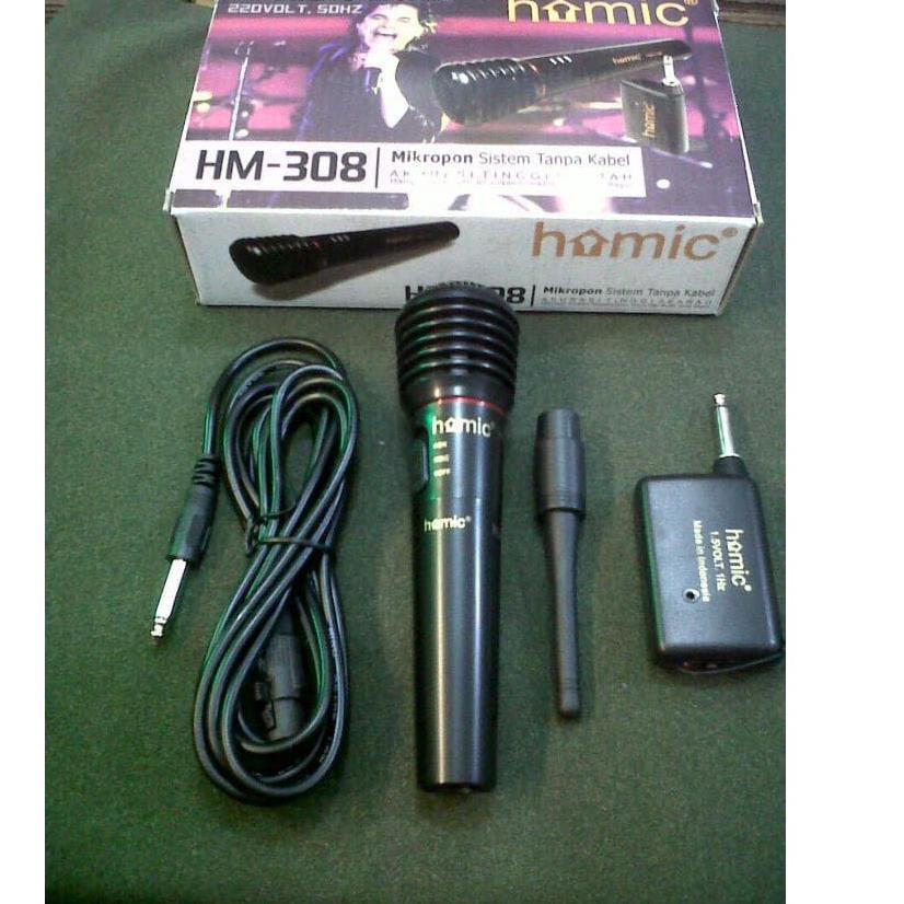 ❈ MIC HM-308 Microphone single wireless Homic 308 2in1 (wireless dan kabel) ➥
