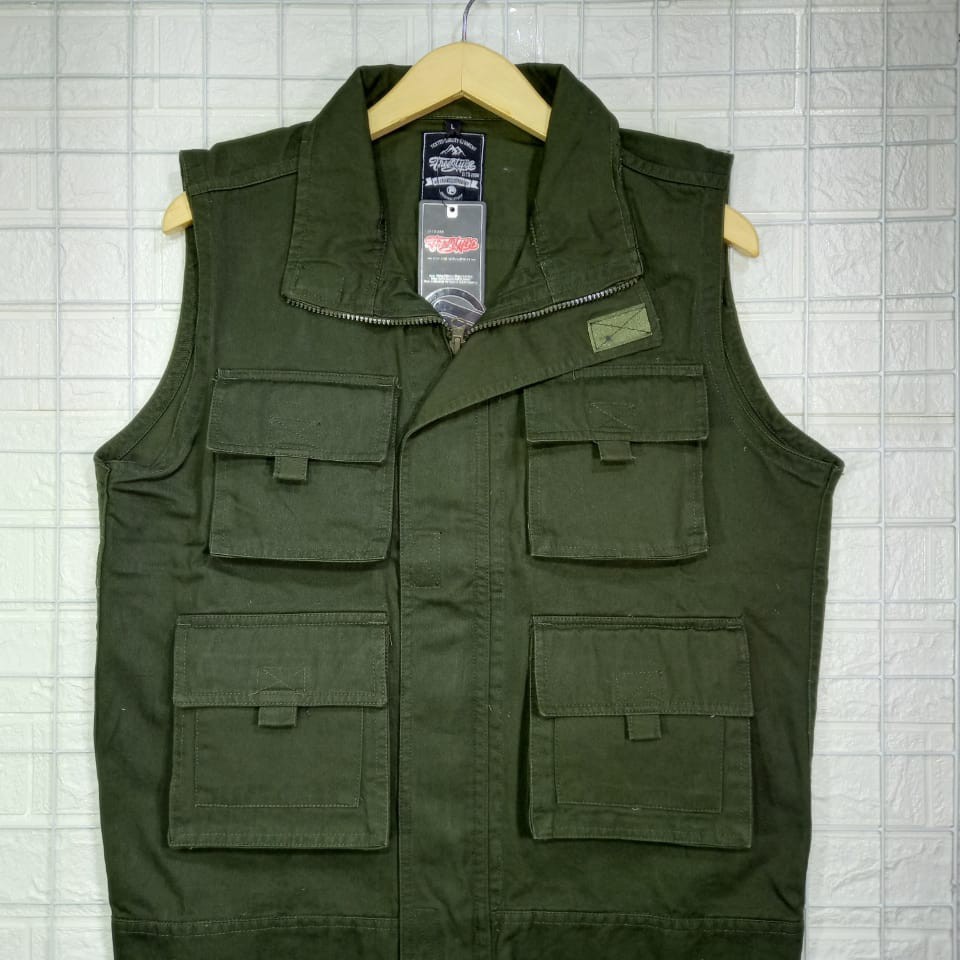 Rompi Tactical Outdoor Jumbo Wartawan Lapangan Kerja Sosial Proyek Vest Kanvas Pria Jeep Premium