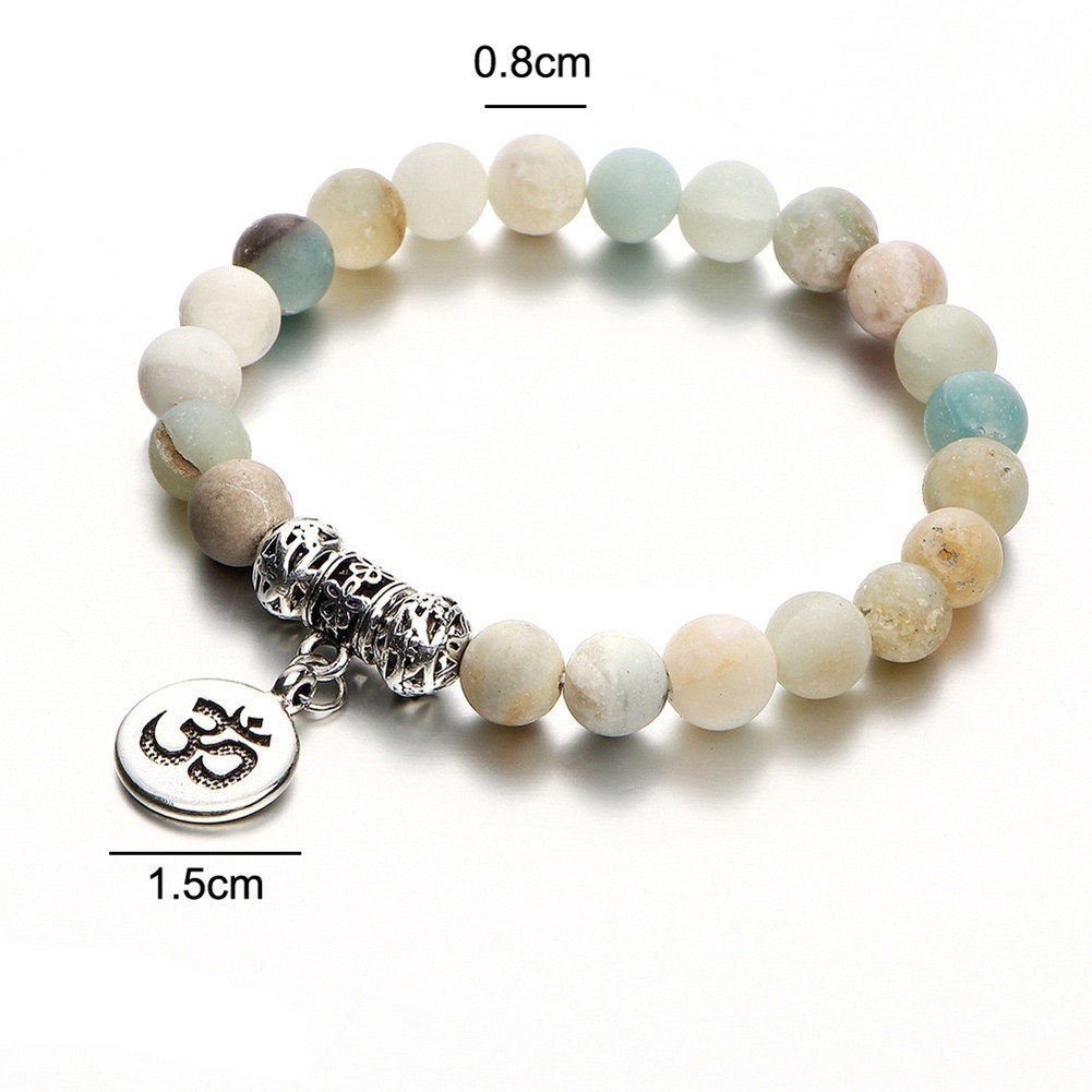 Gelang Batu Alam Batu Amazonite Brazil Bandul Omkara Hindu Universal