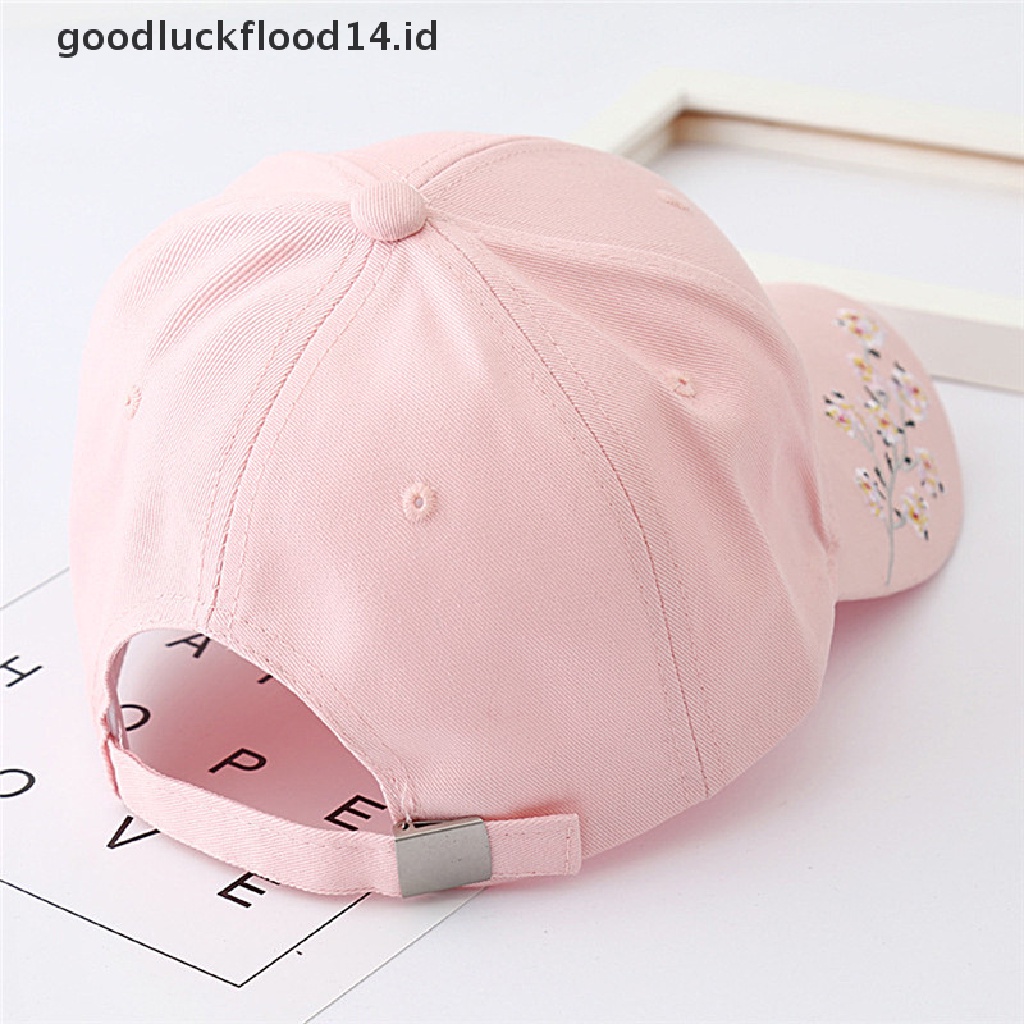 Topi Baseball Snapback Motif Bordir Cherry blossoms Untuk Wanita