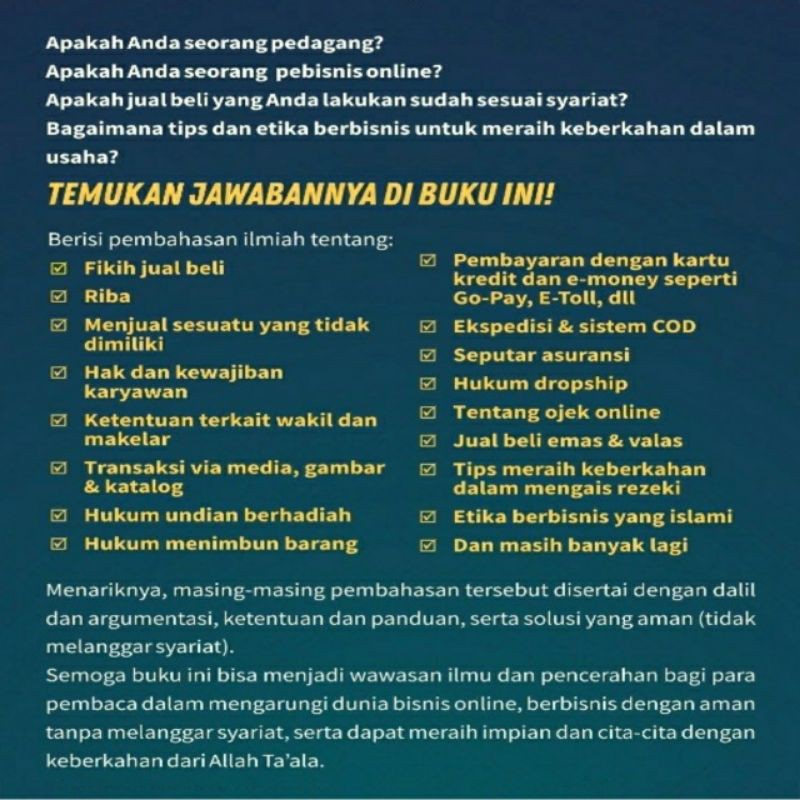 Buku BISNIS ONLINE DALAM PERSPEKTIF FIKIH ISLAM - PANDUAN BISNIS ONLINE - FIKIH BISNIS ONLINE - HUKUM BISNIS ONLINE - PANDUAN JUAL BELI ONLINE - FIKIH KONTEMPORER - FIKIH JUAL BELI ONLINE - HUKUM JUAL BELI ONLINE - JUAL BELI HALAL - FIQIH